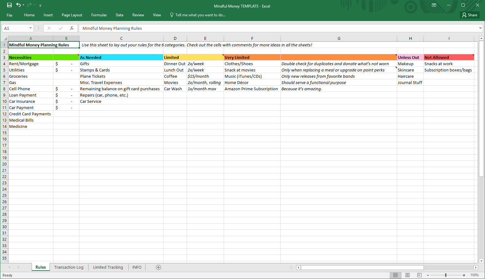 Money Spreadsheet 01 Rules